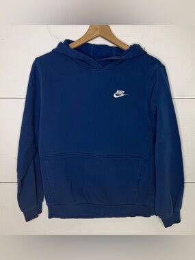 Nike • Kids Royal Blue Fleece Pullover Hoodie with White Logo Size XL